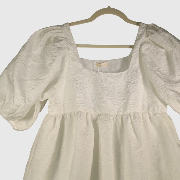 One Twin Style White Dress Girls 8 Puff Sleeve Textured Fabric Lined Full NEW - Picture 2 of 6